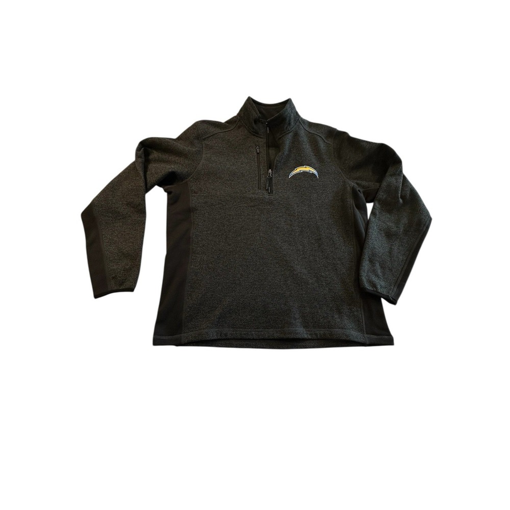 Antigua Mens Los Angeles Chargers Jacket Pullover Sweater Black Fleece 1/4 Zip‎